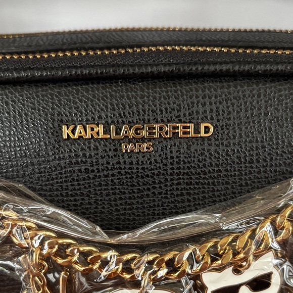 Karl Lagerfeld Black Textured Camera Cross Body Bag with Gold Tone Charms.  NWT - Picture 2 of 14